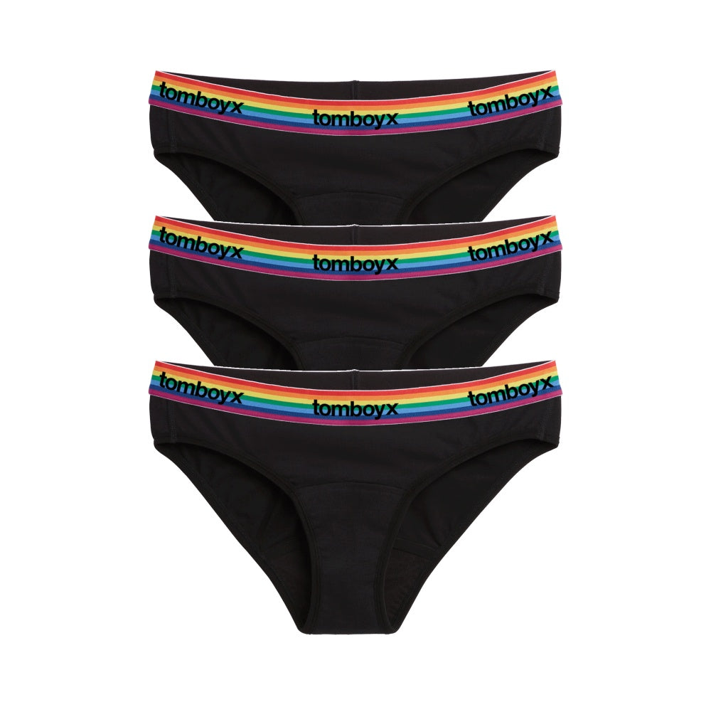 TomboyX First Line Period Bikini 3-Pack - Black Rainbow Logo