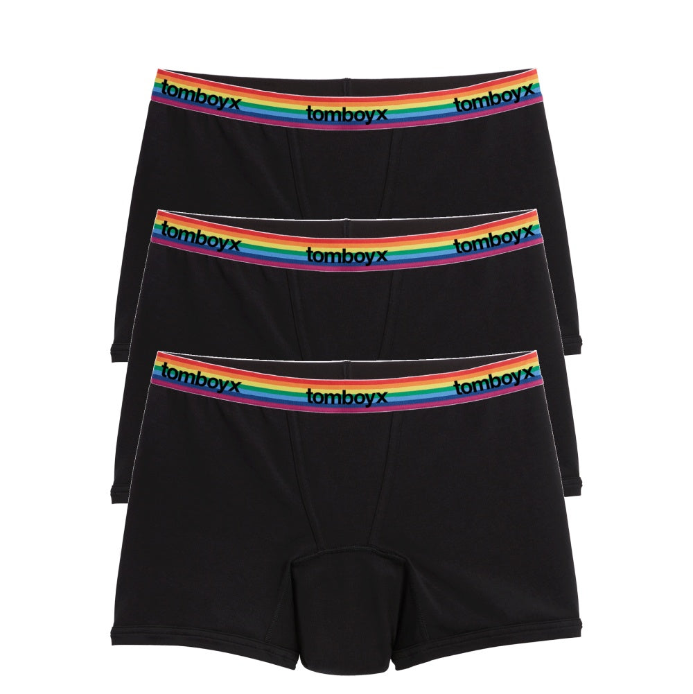 TomboyX First Line Period 4.5" Trunks 3-Pack - Black Rainbow Logo